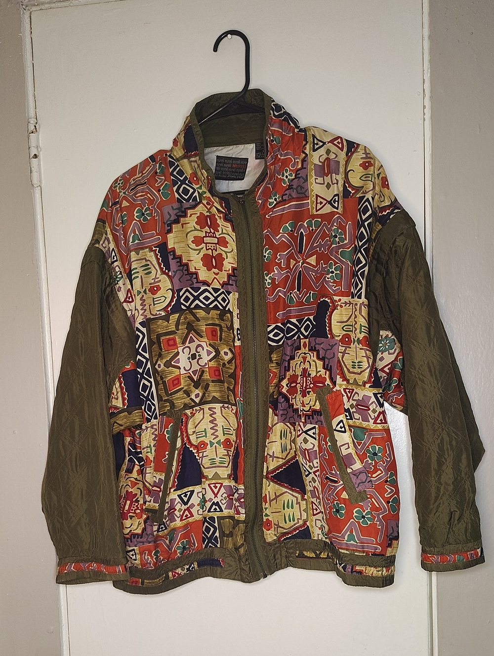 Vintage Mureli Men's Multicolor Patchwork Jacket with Detachable Sleeves Size L